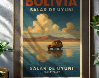 Vintage Bolivia Travel Poster – Salar de Uyuni Salt Flats Wall Art