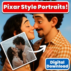 Pixar Portrait | Custom Cartoon Style Illustration from Your Photo | Digital Gift for Family, Couple or Pet
