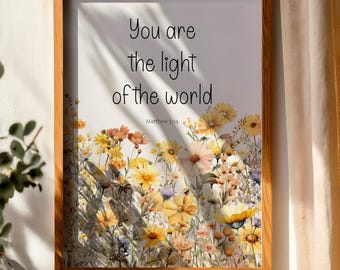 Floral Christian Wall Art – Matthew 5:14 Scripture (Digital Download)