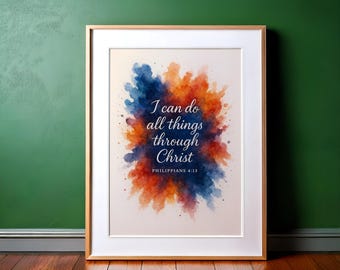 Philippians 4:13 Watercolor Print – Christian Scripture Wall Art