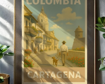 Cartagena Colombia Travel Poster: Vintage Colonial Architecture Art (Digital Download