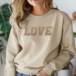 Leopard Print LOVE Sweatshirt: Women&#39;s Oversized Varsity Pullover