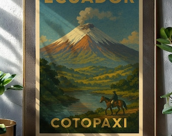 Vintage Ecuador Travel Poster – Cotopaxi Volcano Wall Art