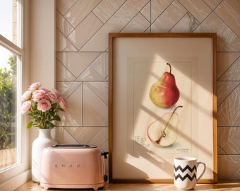 Kitchen Wall Art | Pear Botanical Print | Vintage Fruit Illustration | Farmhouse Kitchen Decor | Printable Museum-Style