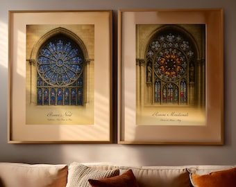 Notre Dame & Milan Cathedral Stained Glass Art Print Set (Digital Download)