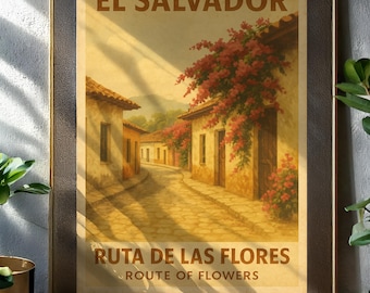 El Salvador Travel Poster: Ruta de las Flores Vintage Art (Digital Download)