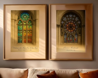 Sagrada Familia & Milan Cathedral Stained Glass Art Print Set (Digital Download)