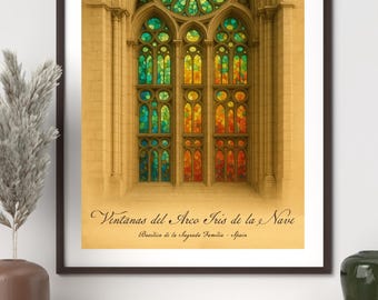 Sagrada Familia Stained Glass Window Print: Gaudi Architecture (Digital Download)