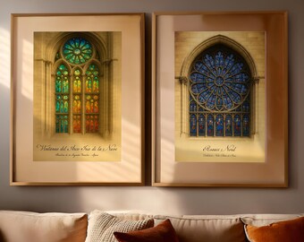 Notre Dame & Sagrada Familia Stained Glass Art Print Set (Digital Download)