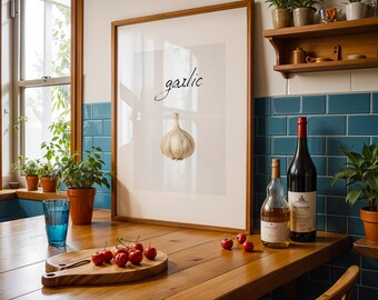 Vintage Garlic Bulb Watercolor Print: Rustic Farmhouse Kitchen Art (Digital Download
