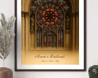 Milan Cathedral Rose Window Poster | Duomo di Milano Stained Glass Art | Gothic Print, Unframed
