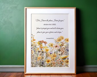 Jeremiah 29:11 Floral Bible Verse Print – Christian Wall Art (Digital Download)