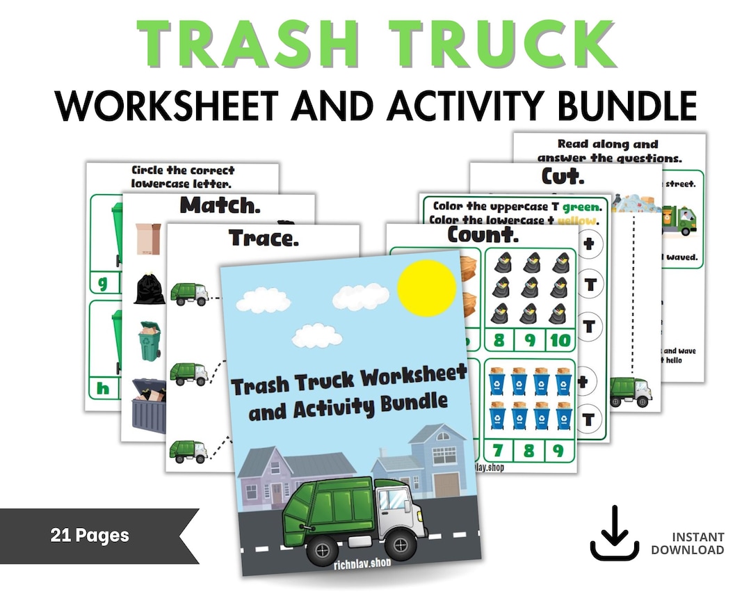 Trash Truck Activity Bundle: Preschool Learning Worksheets (digital ...