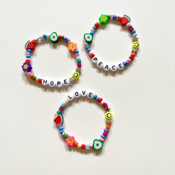 Custom Y2K Bracelets, Personalized Beaded Bracelets, Colorful Rainbow  Jewelry, 90s Inspired Jewelry, Hope/love/peace Jewelry, Handmade 