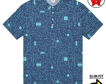 Polo PCB, vestibilità slim per circuiti stampati, maglietta da golf con circuito, top da tennis con elettronica, maglietta sportiva tecnica, maglietta unisex a maniche corte da geek