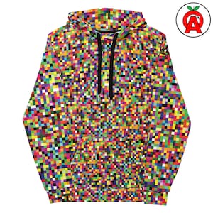 Computer Pixel Pattern, All-Over Adult Unisex Hoodie Sweatshirt, Retro Gaming Tech Geek Programmer Coder Developer Nerd Gamer Gift