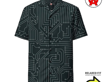 Innovative Circuit Board Button-Up Shirt for Electrical Engineers & Tech Lovers Button Up Hawaiian Shirt Relaxed Fit Button Up