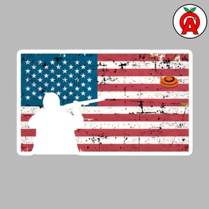 Trap Skeet Shooter American Flag, Vinyl Bubble-Free Water-Proof Sticker, Gift for Shooters, Hunters, Patriots, Gun Club Members