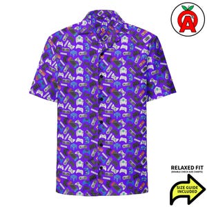 Controller Pattern Hawaiian Shirt Button Down, Gaming Aloha Shirt, Retro Gamer Button Up, Video Game Beach Top, Streamer Resort Wear