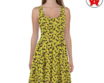 Wzór na gumową kaczuszkę, sukienka dla dorosłych kobiet z nadrukiem na całej powierzchni, materiał z filtrem UPF50+, prezent dla młodej mamy, podziękowanie dla nauczyciela przedszkola, baby shower