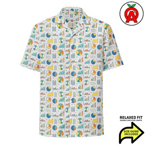Camicia hawaiana con dati, camicia a maniche corte unisex per adulti con analisi, camicia con bottoni e grafica all-over a vestibilità comoda, top Aloha a vestibilità comoda con grafici