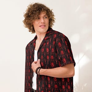 Binary Code Hawaiian Shirt, Digital Aloha Shirt, Cyberpunk Tropical Button Down, Hacker Oversized Beach Top, Tech Noir Button Up Resort Wear