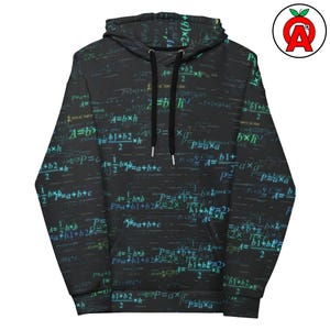 Mathematical Equations Pattern, All-Over Adult Unisex Hoodie Sweatshirt, Math Teacher, STEM Student, Science Tutor, Nerdy Study Gift