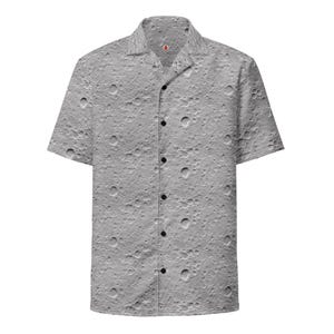 Moon Pattern Adult Unisex All-Over Button Up Shirt, Space Lovers Gift, Hawaiian Aloha Shirt, Tropical Astronomy Tee, Button Down Button Up