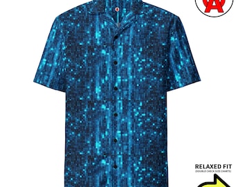 Camisa hawaiana de programación, camisa unisex para adultos con estampado de computadora, camisa de manga corta con estampado de código, camisa abotonada de corte relajado con estampado integral de Matrix.