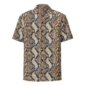 Snakeskin Reptile Snake Skin Pattern, Adult Unisex All-Over Relaxed Fit Button Up Hawaiian Shirt, Moisture Wicking UPF50+ Material, Gift