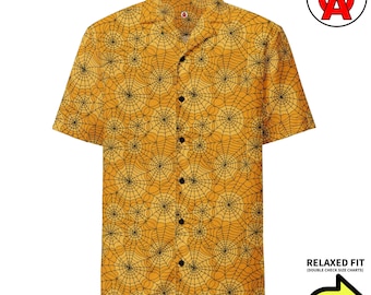 Hawaiihemd mit Spinnennetzmuster, Halloween-Alohahemd, Gothic-Camp-Hemd, Alternatives Hemd, Strandhemd im Dark-Academia-Stil