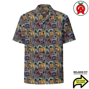 Passport Stamps Hawaiian Shirt Button Down, Global Travel Aloha Shirt, Visa Customs Camp Shirt, World Landmarks Button Up