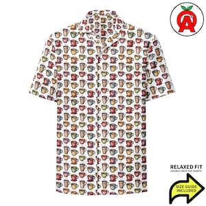 Hawaiiskjorta med kaffemuggmönster, vuxen unisex, heltäckande, avslappnad passform, Aloha-skjorta med knappar, fukttransporterande material, UPF50 Plus-skydd
