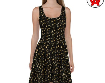 Hunde Skater Kleid, Pfotenabdruck Damen Sommerkleid, Welpe A-Linie Geschenk, Pfoten Ärmelloses Outfit, Haustier lässiges Kleid, Pelz Boho Design, UPF50 +