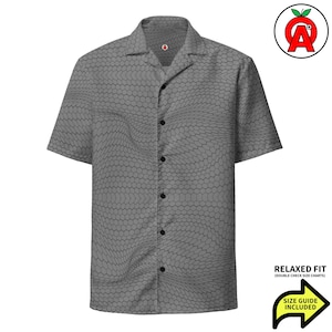 Camicia hawaiana con illusione ottica, camicia a maniche corte unisex per adulti con grafica all-over, camicia con bottoni a vestibilità comoda, camicia Aloha moderna, Qui