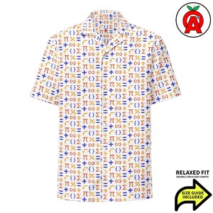 Mathematical Code Symbols, Adult Unisex All-Over Relaxed Fit Button Up Shirt, Math Professor Gift, Programmer, Engineer, STEM Teacher