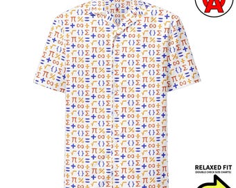 Wiskundige symbolen Hawaiiaans shirt, algebrageometrie Aloha shirt, nerd volwassen unisex shirt met korte mouw, vergelijking all-over ontspannen pasvorm button-down S