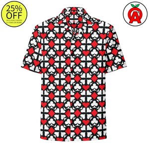 Playing Card Suits Adult Unisex All-Over Relaxed Fit Button Up Shirt, Poker Player Gift, Casino Themed, Vegas Vacation Wear, Game Night