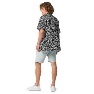 QR Code Barcode Data Matrix Code Pattern, Adult Unisex All-Over Relaxed Fit Button Up Hawaiian Shirt, Moisture Wicking UPF50+ Material, Tech