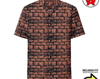 Brick Mason Hawaiian Shirt Button Down, Contractor Aloha Shirt, Builder Camp Shirt, Construction Beach Top, Masonry Resort Wear