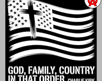 Patriotic Faith Design Vinyl Sticker, God Family Country American Flag Cross Vinyl Sticker, Christian Conservative Die Cut Decal