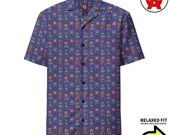 Pinball Hawaiian Shirt, Arcade Button Down, Retro Gamer Aloha Shirt, Flipper Beach Top, Gaming Resort Wear