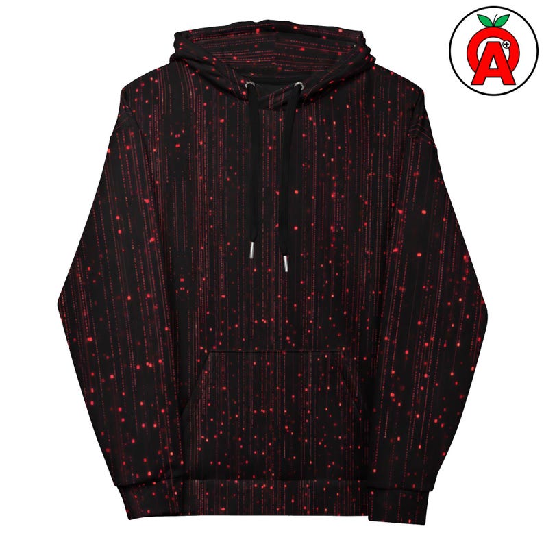 Binary Code AOP Hoodie, Computer Programming Unisex Top, Digital Matrix Graphic Pullover, Hacker Aesthetic Soft Sweater
