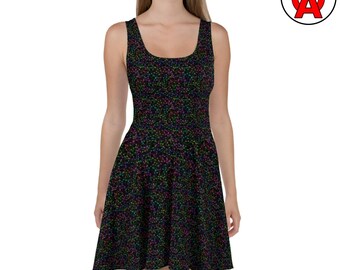 Space Skater Dress, Galaxy Women's Sundress, Alien A-Line Gift, UFO Sleeveless Outfit, Martian Casual Dress, Cosmic Boho Design