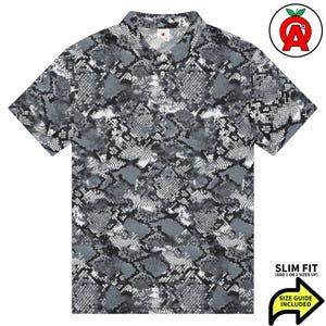 Polo de piel de serpiente, corte ajustado con estampado de reptil, camisa de golf de pitón, camiseta de tenis de serpiente, camisa deportiva de lagarto, camisa unisex de manga corta con estampado de cocodrilo.