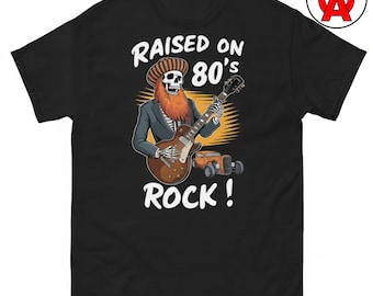 Opgevoed met rockmuziek uit de jaren 80, vintage cadeau voor muziekliefhebbers, unisex shirt, retro concertprint, klassieke rock nostalgie top met korte mouwen
