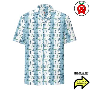 Palmenmuster des tropischen Golfkurs, Unisex für Erwachsene, entspannte Passform, Hawaii-Hemd mit Knöpfen, recyceltes Polyester, feuchtigkeitsableitend
