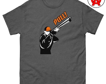 Pull Trap Shooter T-Shirt, Clay Pigeon Graphic Tee, Skeet Shooting Gift, American Flag Shotgun Sports