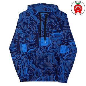 Circuit Board Hoodie, PCB Unisex Sweatshirt, Electronics Long Sleeve Top, Electrical Engineer Hooded Sweatshirt, Schematic Relaxed Unisex Fi