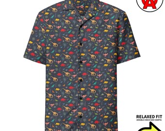 Dinosaur Fossil Aloha Shirt, Paleontologist Button Down, Prehistoric Camp Shirt, Jurassic Beach Top, Cretaceous Vacation Shirt